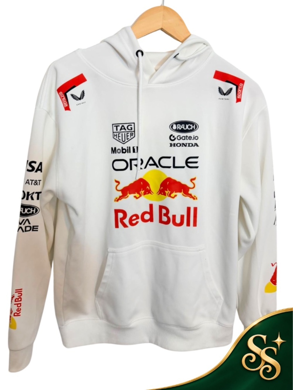 Hoodie Red Bull Racing F1 White Oracle Honda Sponsor Logos Size S